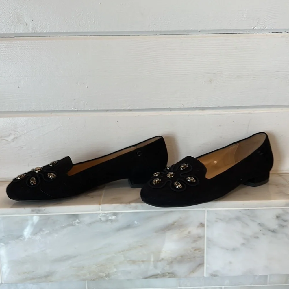 Sesto Meuuci Black Suede Embellished Slip-On Loafers Size 8